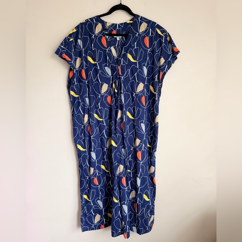 The Company Store Blue Abstract Flower Printed Voile Caftan 100% Cotton XXL 2X